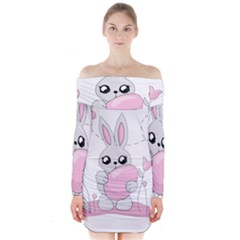 Easter Bunny  Long Sleeve Off Shoulder Dress by Valentinaart