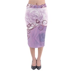 Wonderful Soft Violet Roses With Hearts Midi Pencil Skirt by FantasyWorld7