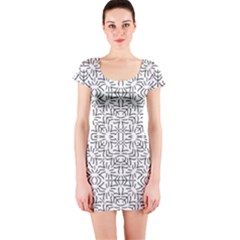 Black And White Ethnic Geometric Pattern Short Sleeve Bodycon Dress by dflcprints