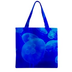 Blue Jellyfish 1 Zipper Grocery Tote Bag by trendistuff