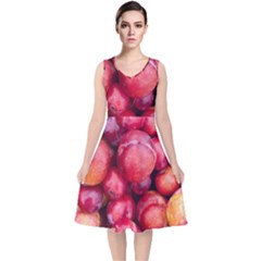 Plums 1 V-neck Midi Sleeveless Dress  by trendistuff
