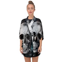 Skull Half Sleeve Chiffon Kimono by Valentinaart