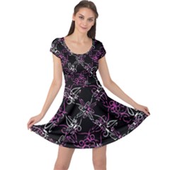 Dark Intersecting Lace Pattern Cap Sleeve Dress by dflcprints