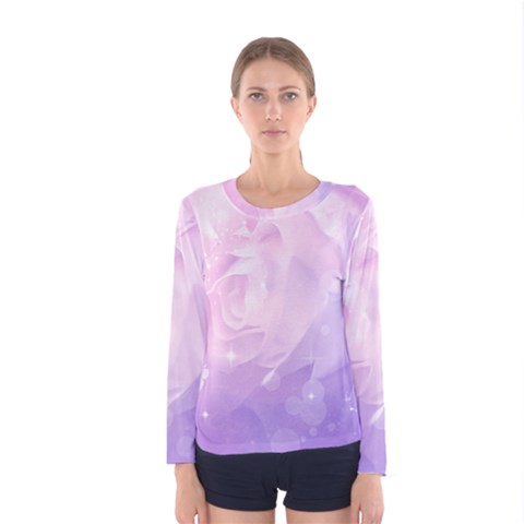Beautiful Rose, Soft Violet Colors Women s Long Sleeve Tee by FantasyWorld7