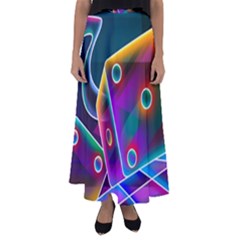 3d Cube Dice Neon Flared Maxi Skirt by Sapixe