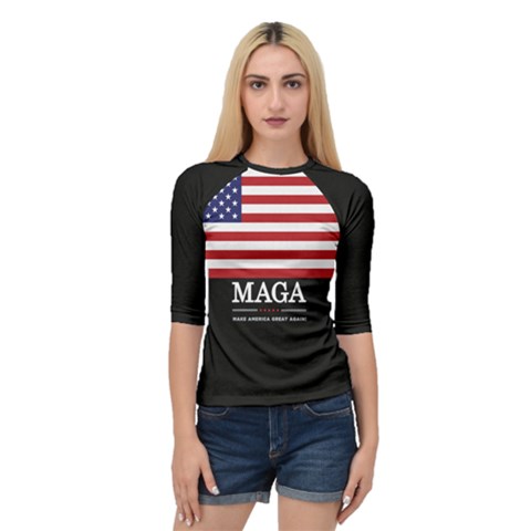 Maga Make America Great Again With Us Flag On Black Quarter Sleeve Raglan Tee by snek