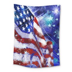 American Flag Red White Blue Fireworks Stars Independence Day Medium Tapestry by Sapixe