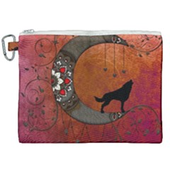 Black Wolf On Decorative Steampunk Moon Canvas Cosmetic Bag (xxl) by FantasyWorld7