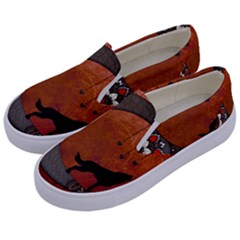 Black Wolf On Decorative Steampunk Moon Kids  Canvas Slip Ons by FantasyWorld7