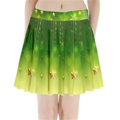 Christmas Green Background Stars Snowflakes Decorative Ornaments Pictures Pleated Mini Skirt by Sapixe