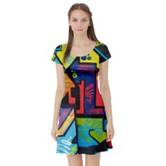 Urban Graffiti Movie Theme Productor Colorful Abstract Arrows Short Sleeve Skater Dress by genx