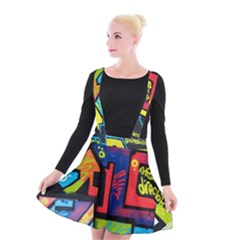Urban Graffiti Movie Theme Productor Colorful Abstract Arrows Suspender Skater Skirt by genx