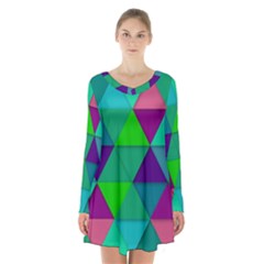 Background Geometric Triangle Long Sleeve Velvet V-neck Dress