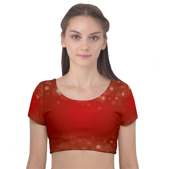 Background Abstract Christmas Velvet Short Sleeve Crop Top 