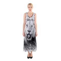 Lion Wildlife Art And Illustration Pencil Sleeveless Maxi Dress by Nexatart