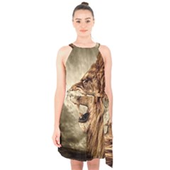 Roaring Lion Halter Collar Waist Tie Chiffon Dress by Nexatart