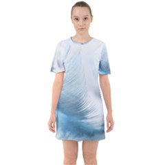 Feather Ease Slightly Blue Airy Sixties Short Sleeve Mini Dress