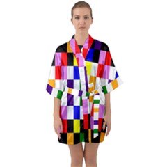 Rainbow Color Blocks Red Orange Quarter Sleeve Kimono Robe by Nexatart