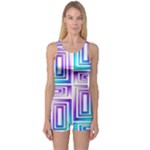 Geometric 3d Metallic Aqua Purple One Piece Boyleg Swimsuit