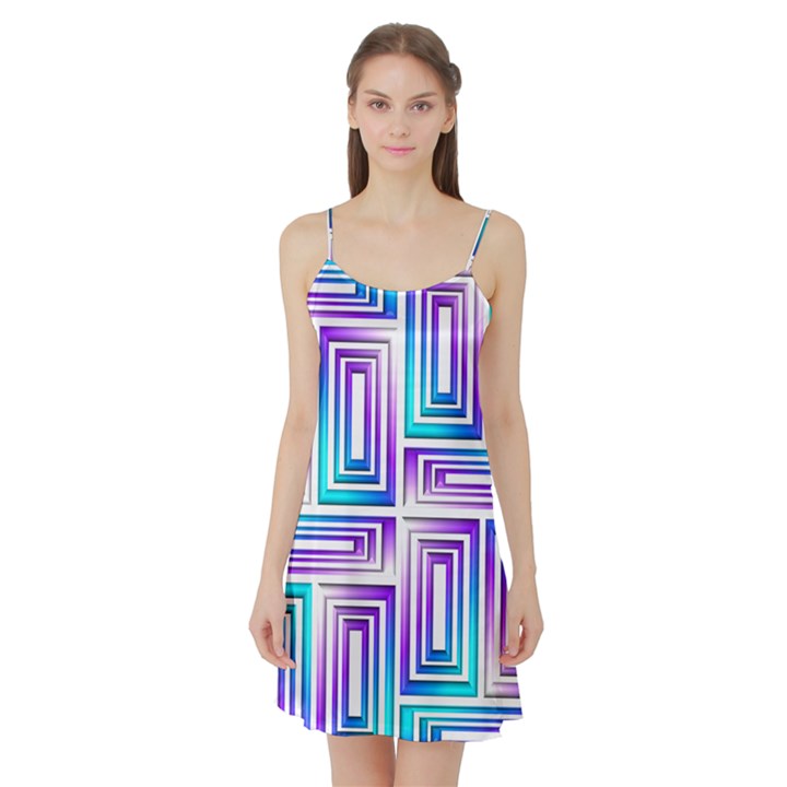 Geometric 3d Metallic Aqua Purple Satin Night Slip