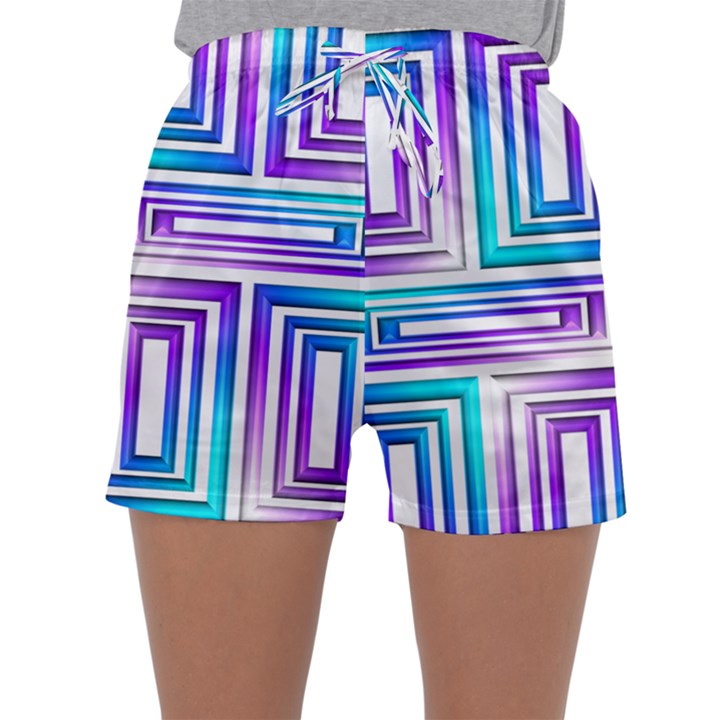 Geometric 3d Metallic Aqua Purple Sleepwear Shorts