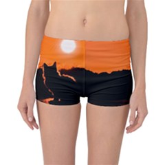 Sunset Cat Shadows Silhouettes Reversible Boyleg Bikini Bottoms by Nexatart