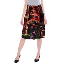 Fantasy Art Story Lodge Girl Rabbits Flowers Midi Beach Skirt by Sapixe