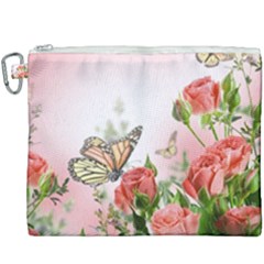 Flora Butterfly Roses Canvas Cosmetic Bag (xxxl) by Sapixe