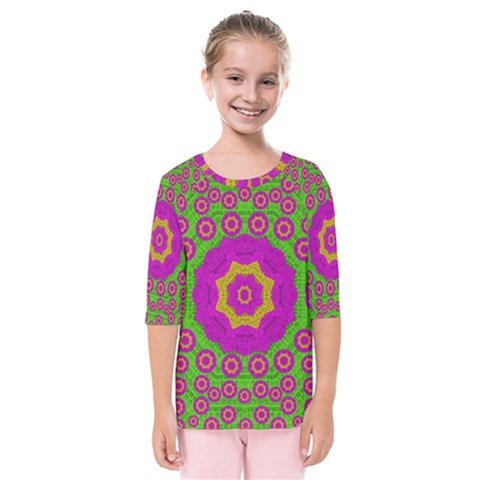 Decorative Festive Bohemic Ornate Style Kids  Quarter Sleeve Raglan Tee by pepitasart