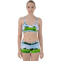 Green Landscape, Green Grass Close Up Blue Sky And White Clouds Women s Sports Set by Sapixe