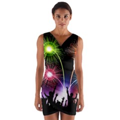 Happy New Year 2017 Celebration Animated 3d Wrap Front Bodycon Dress by Sapixe