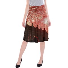 London Celebration New Years Eve Big Ben Clock Fireworks Midi Beach Skirt by Sapixe