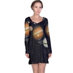 Outer Space Planets Solar System Long Sleeve Nightdress