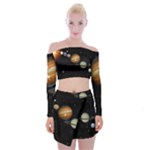 Outer Space Planets Solar System Off Shoulder Top with Mini Skirt Set