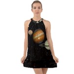 Outer Space Planets Solar System Halter Tie Back Chiffon Dress