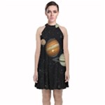 Outer Space Planets Solar System Velvet Halter Neckline Dress 