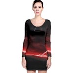 Outer Space Red Stars Star Long Sleeve Velvet Bodycon Dress