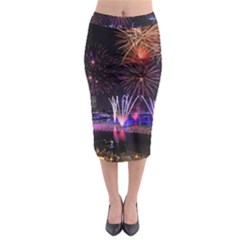 Singapore The Happy New Year Hotel Celebration Laser Light Fireworks Marina Bay Midi Pencil Skirt by Sapixe