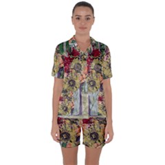 Sunflowers And Lamp Satin Short Sleeve Pyjamas Set by bestdesignintheworld