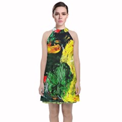 Tigers Lillies Velvet Halter Neckline Dress  by bestdesignintheworld