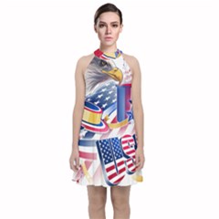 United States Of America Usa  Images Independence Day Velvet Halter Neckline Dress 