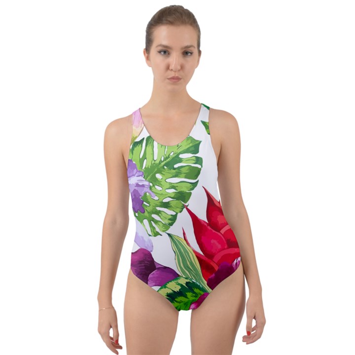 Vector Pattern Tropical Cut-Out Back One Piece Swimsuit