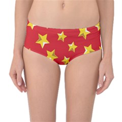 Yellow Stars Red Background Pattern Mid-waist Bikini Bottoms by Sapixe