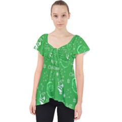 Santa Christmas Collage Green Background Lace Front Dolly Top by Sapixe