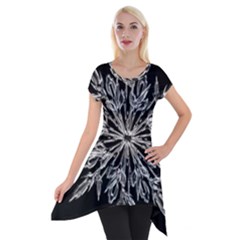 Ice Crystal Ice Form Frost Fabric Short Sleeve Side Drop Tunic by Sapixe
