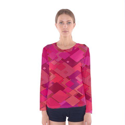 Red Background Pattern Square Women s Long Sleeve Tee by Sapixe