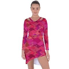 Red Background Pattern Square Asymmetric Cut-out Shift Dress by Sapixe