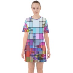 Color Abstract Visualization Sixties Short Sleeve Mini Dress by Sapixe