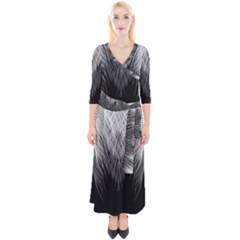 Feather Graphic Design Background Quarter Sleeve Wrap Maxi Dress by Sapixe