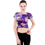 Graphic Background Pansy Easter Crew Neck Crop Top